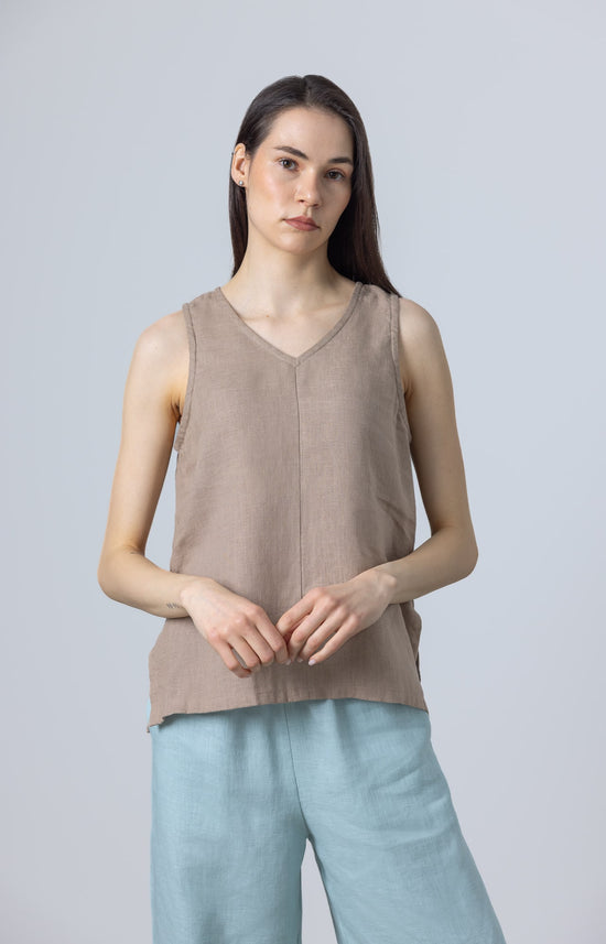 MinimalisticLinen Naomi beige linen tank top with V-neck and relaxed fit
