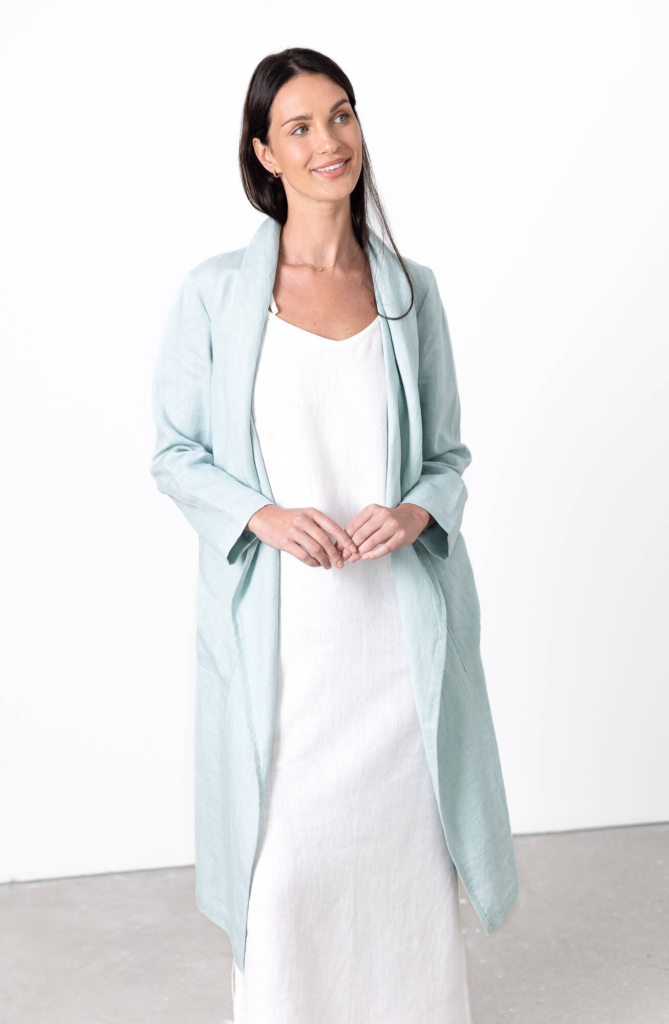 stylish mint linen long cardigan women natural look