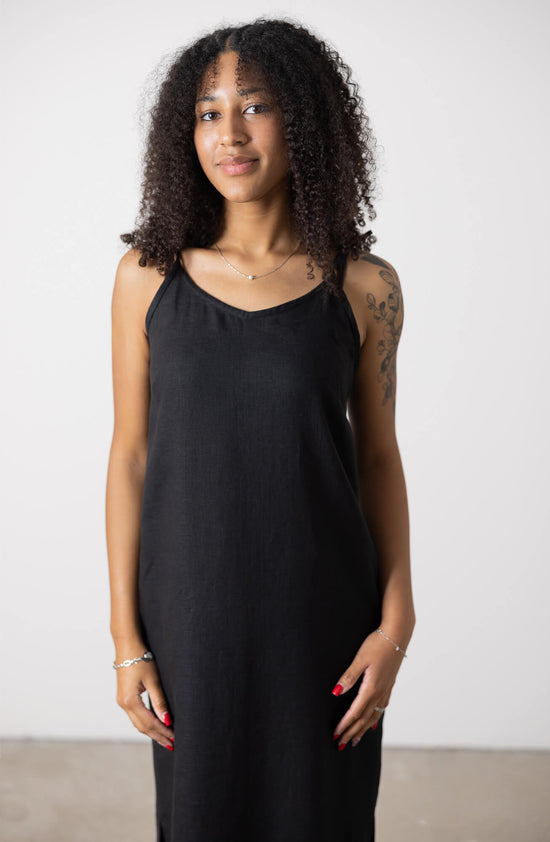 Black Linen Slip Dress Monserrat Minimalist Chic| Buy It Now M Black Linen Slip Dress Monserrat Minimalist Chic| Buy It Now M