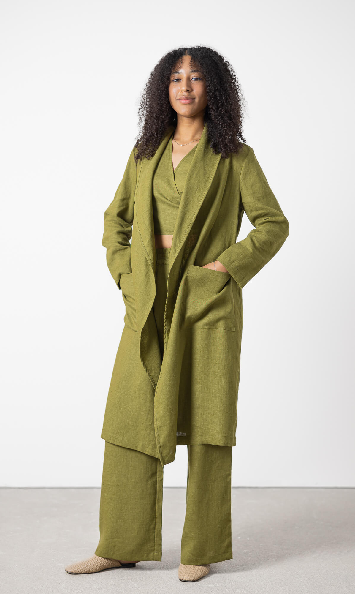 Natural linen long coat minimalist fashion