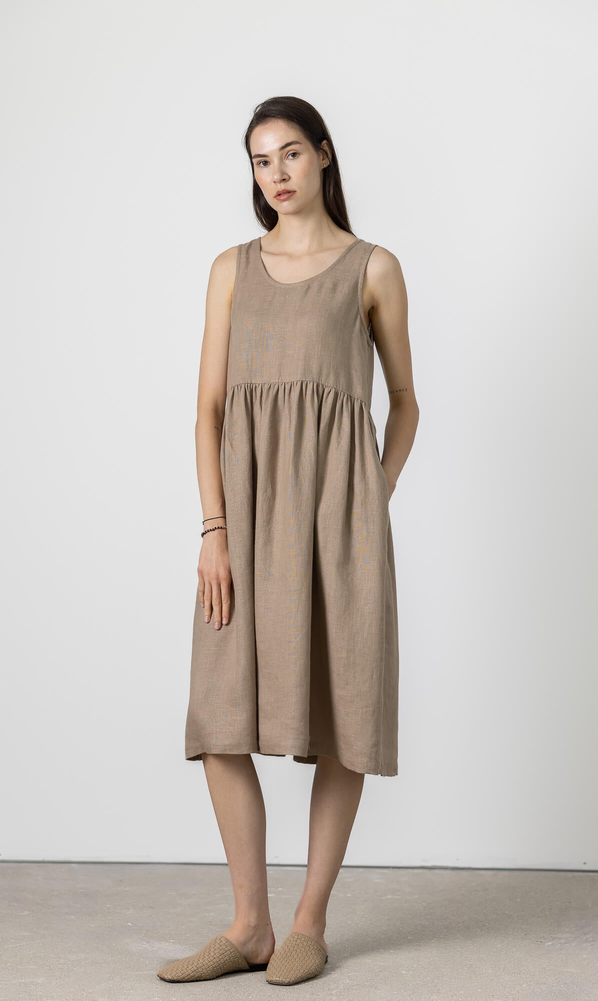 Brown natural linen dress for women