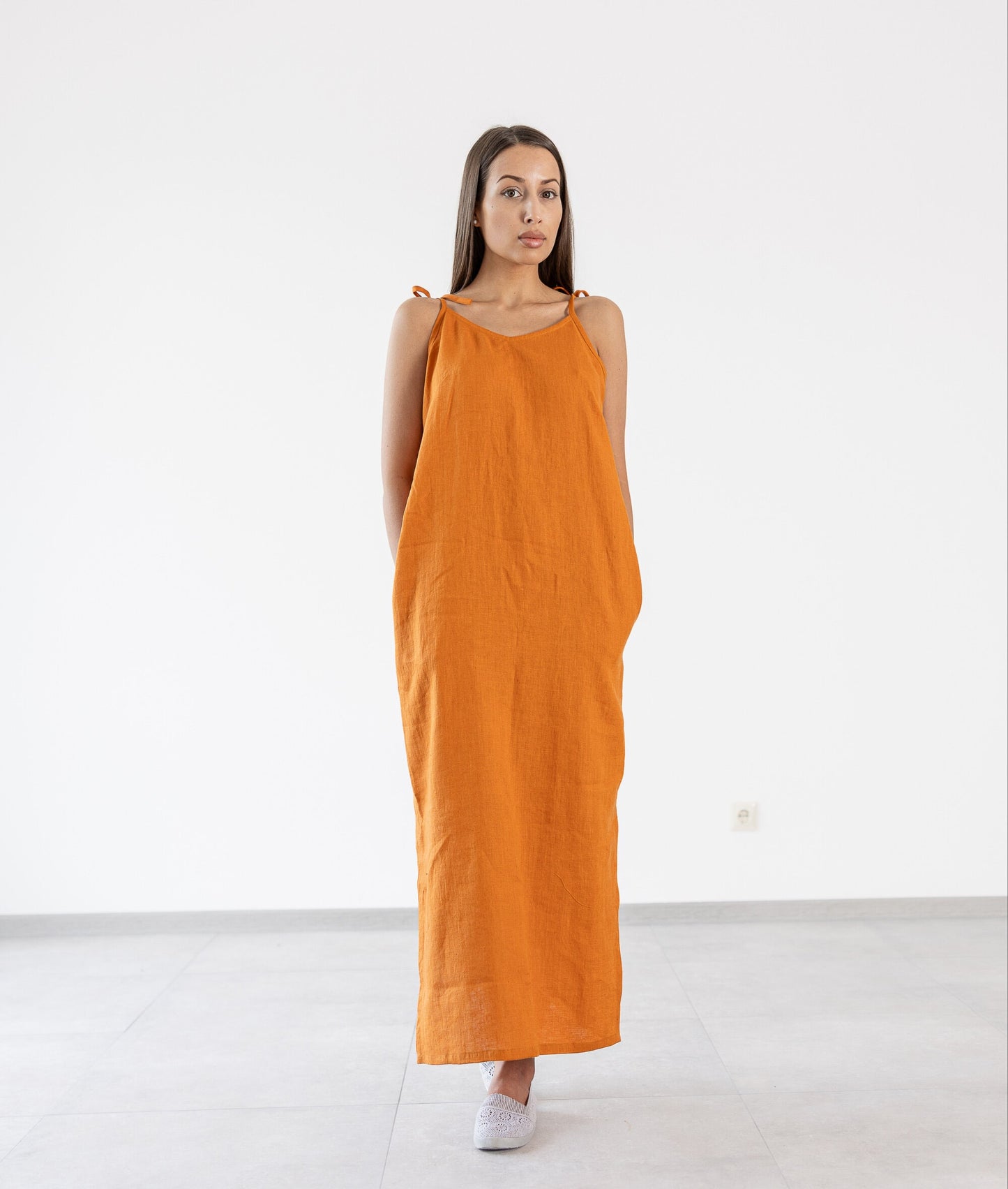 Orange Maxi Linen Dresses Monserrat | Minimalist Design Linen Clothing XL / LEMON YELLOW Orange Maxi Linen Dresses Monserrat | Minimalist Design Linen Clothing XL / LEMON YELLOW