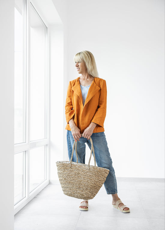 Load image into Gallery viewer, Women&amp;#39;s Linen blazer orange
