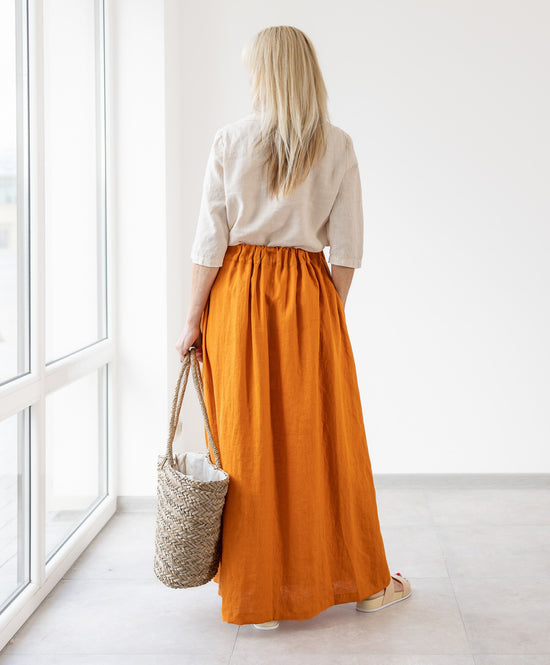 Orange linen skirt 
