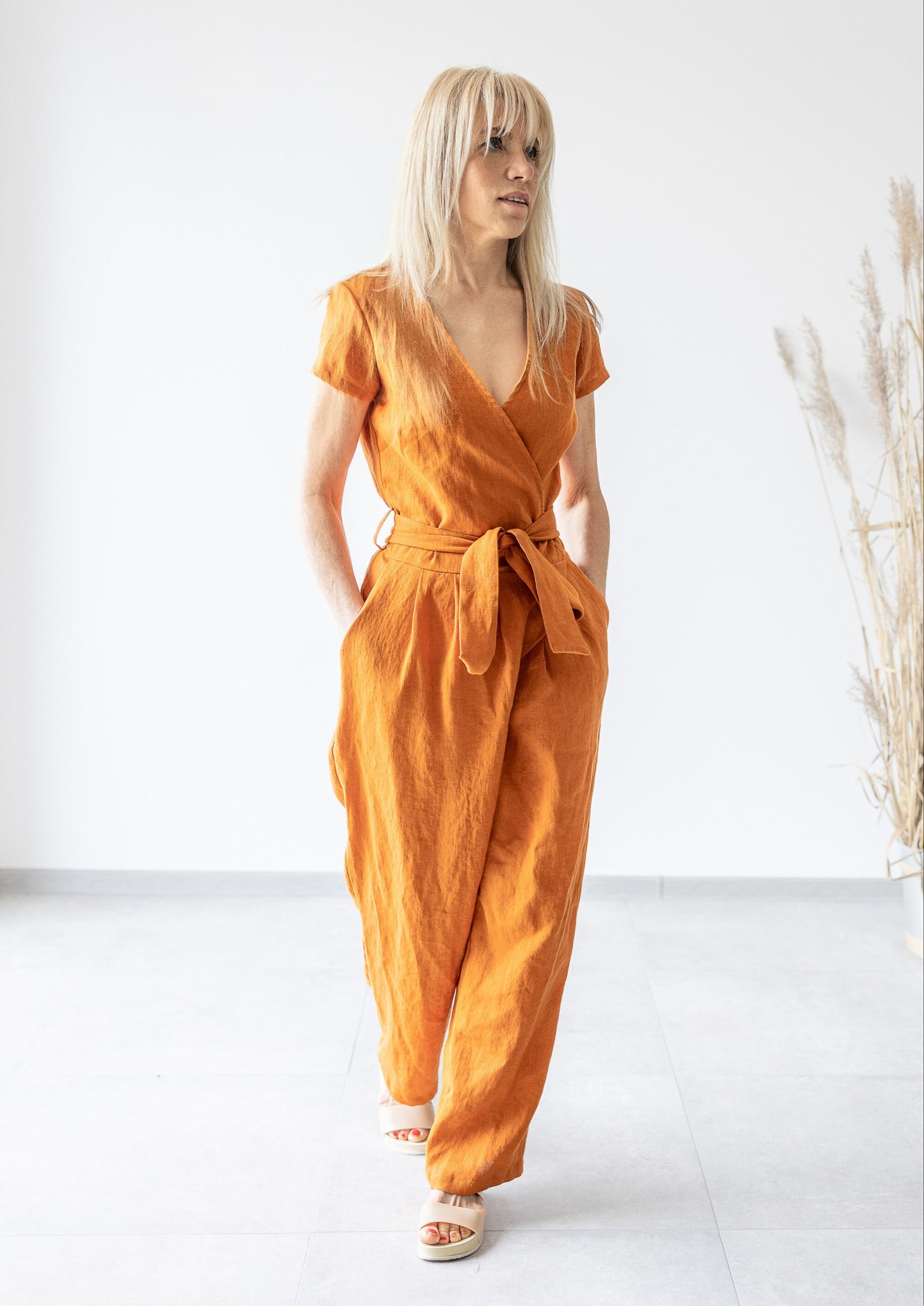 Load image into Gallery viewer, orange maternity jumpsuit
