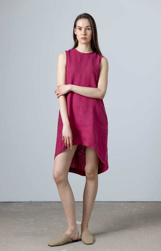 Purple linen shift dress for women minimalist style