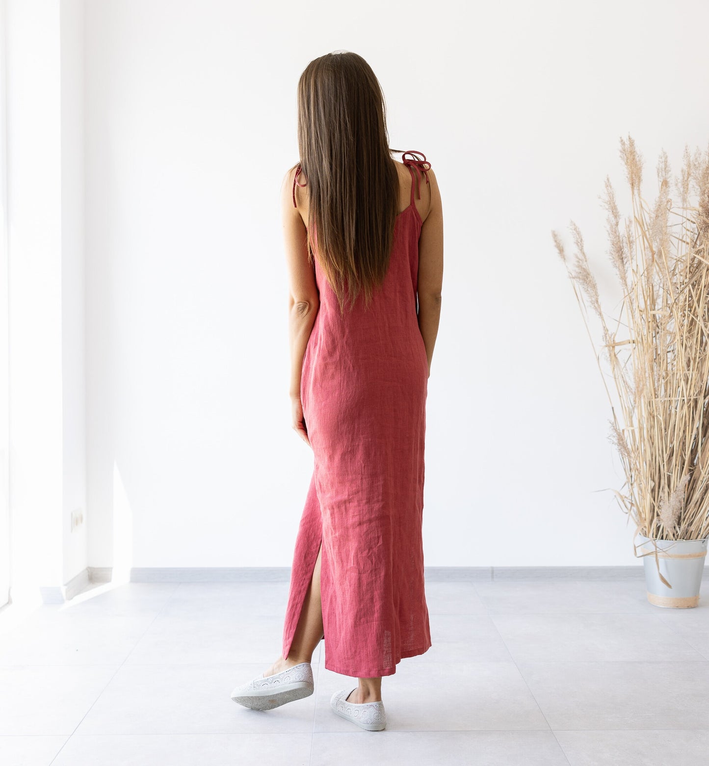 Red Long Linen Dress