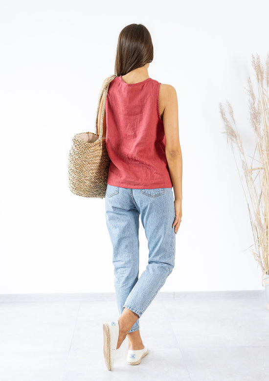 Load image into Gallery viewer, Linen T shirt Red
