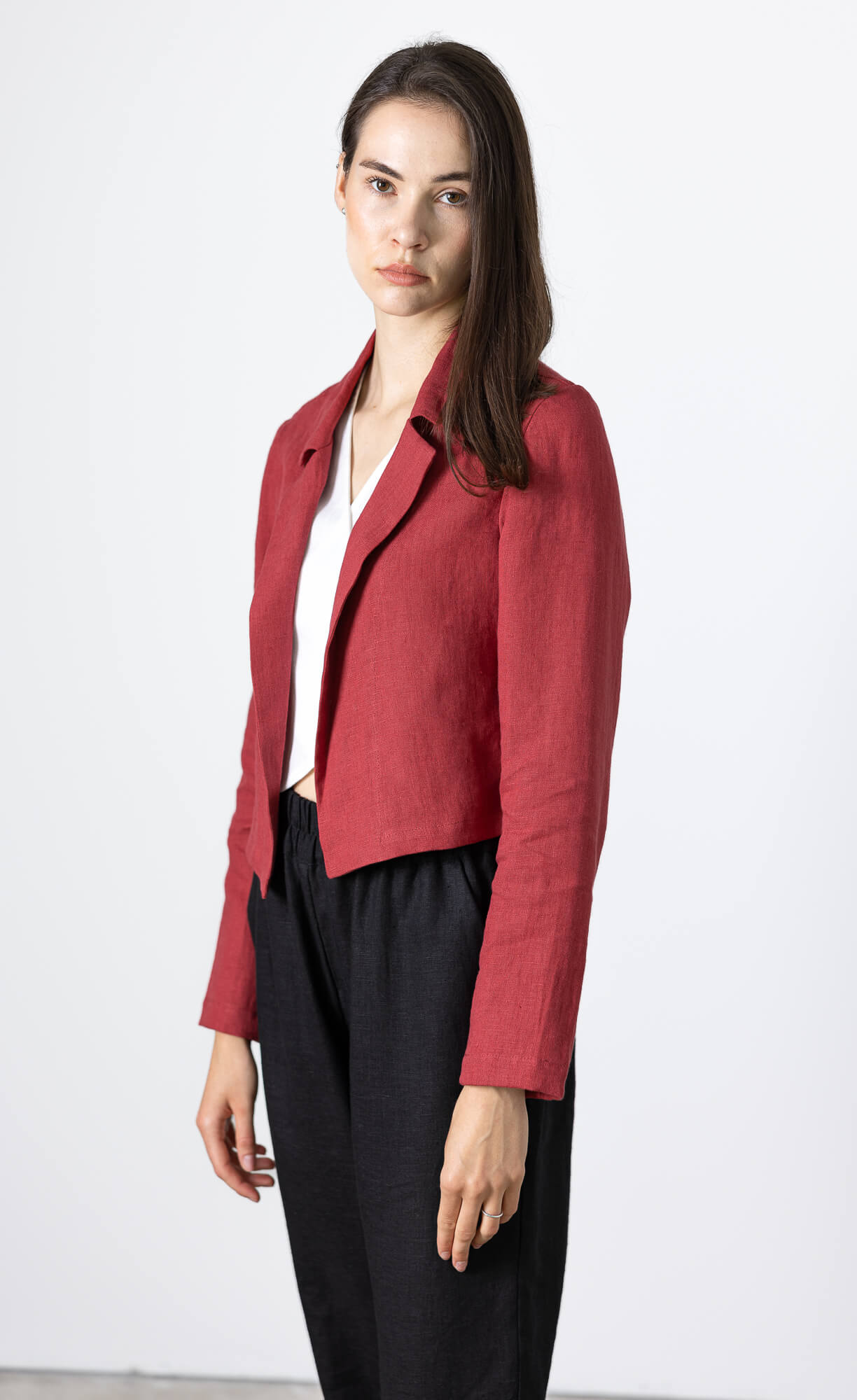 Comfortable Red linen jacket for women casual style