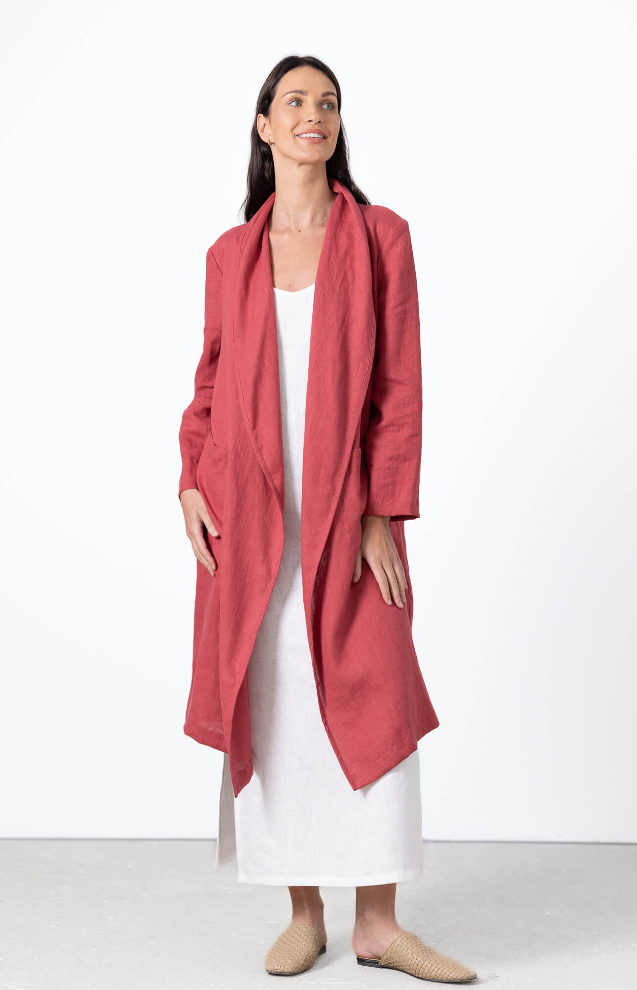 Red Linen Duster cardigan
