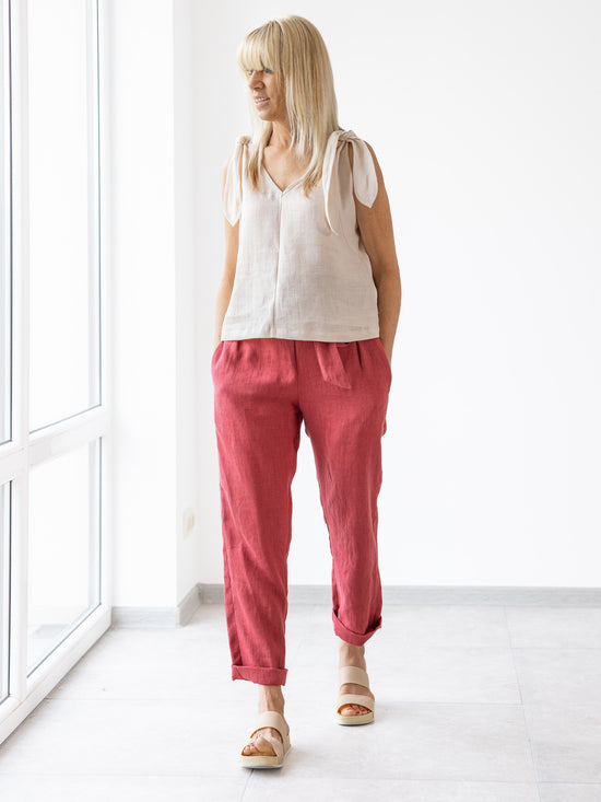 Paper bag Red Linen trousers