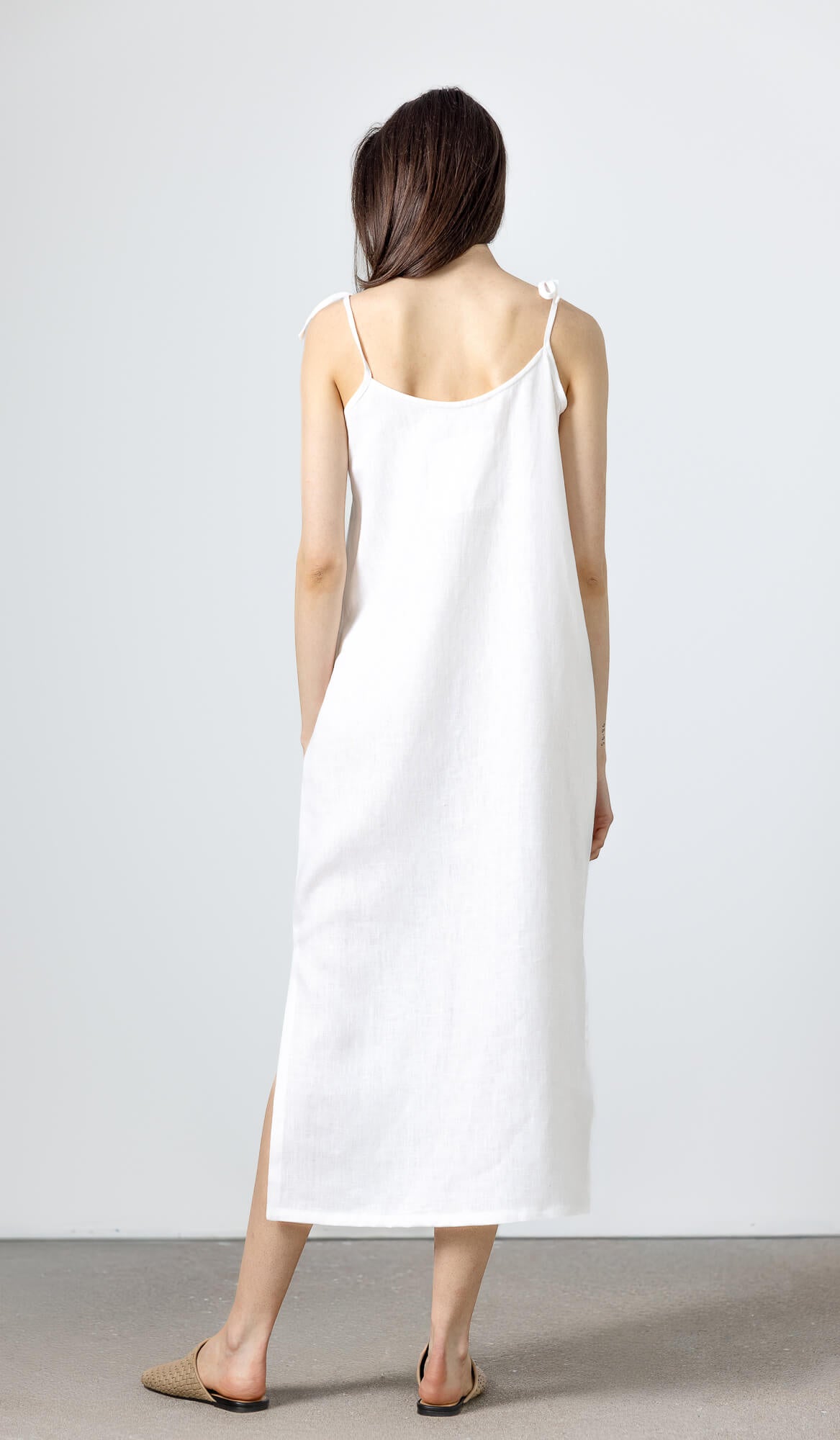 Lightweight white linen dress with clean minimalist design