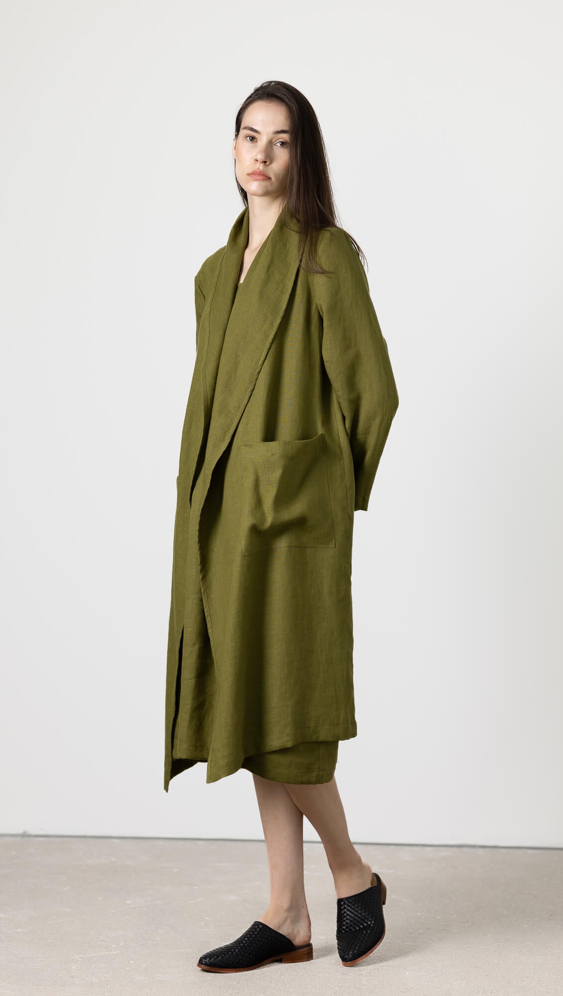 Soft linen duster coat for women with relaxed fit