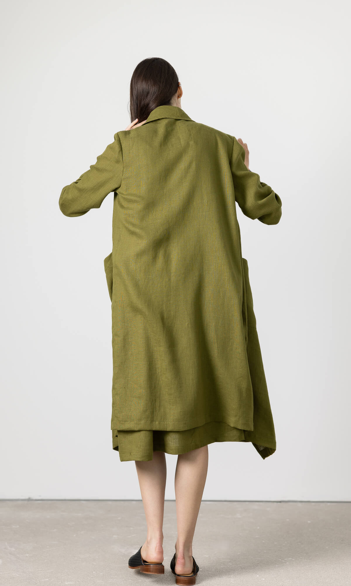 Soft linen duster with clean lines and timeless look
