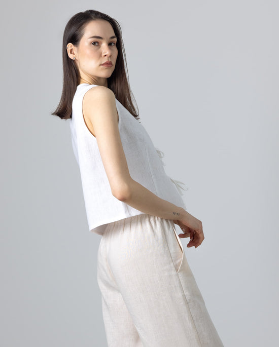 Tie front linen vest white