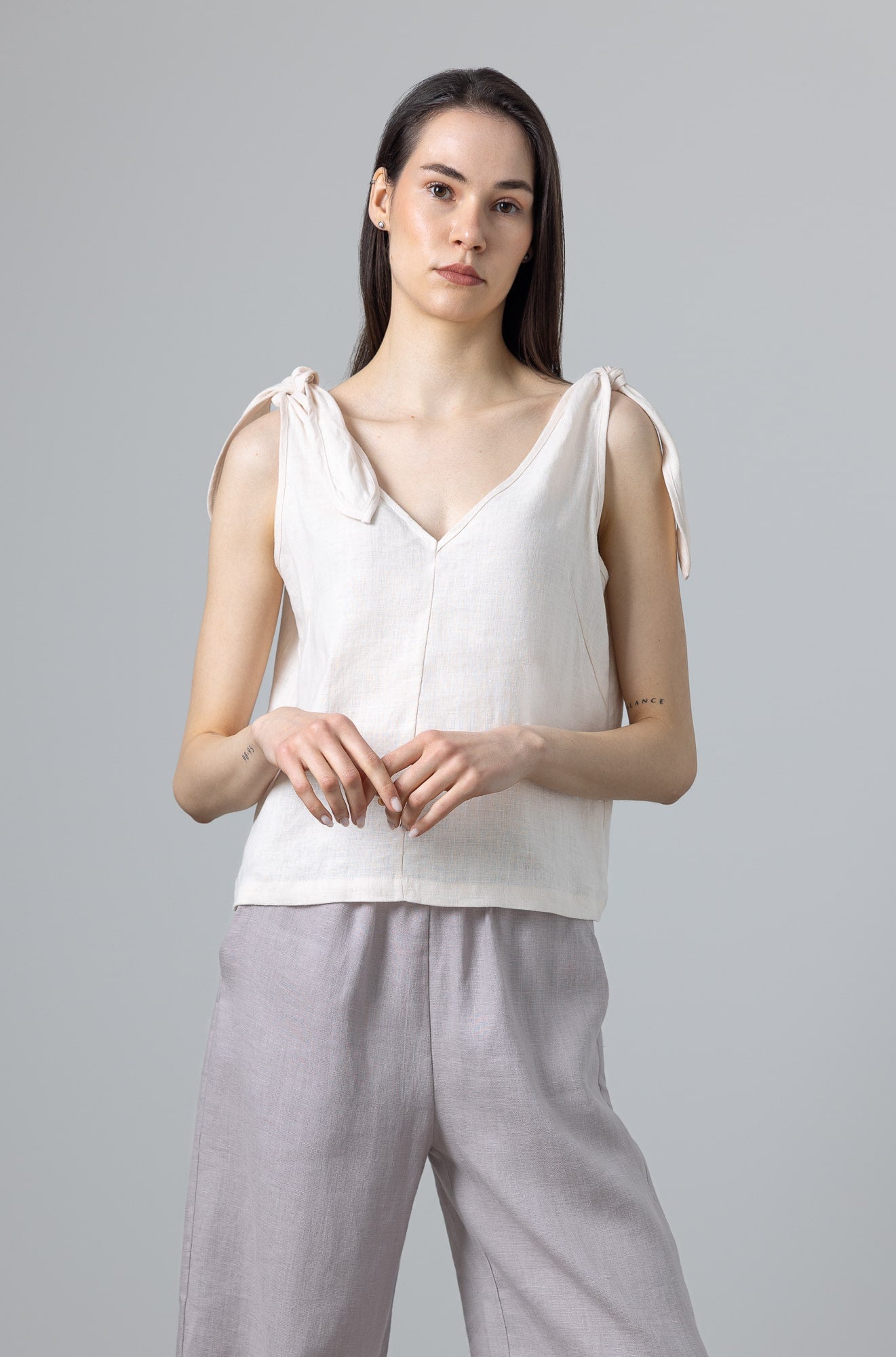 White linen camisole top