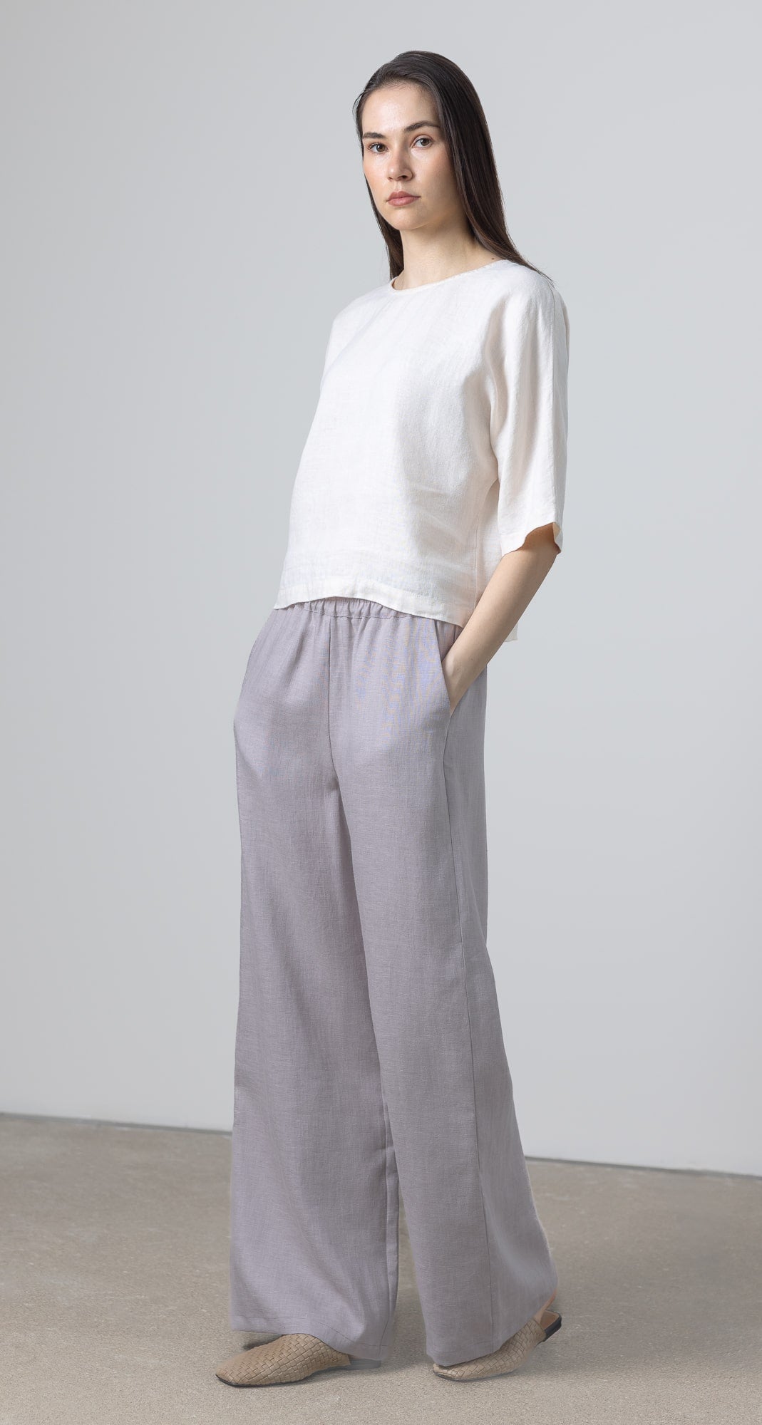 Wide leg linen pants Rosaire, minimalist high waisted linen trousers designed for comfort and timeless style