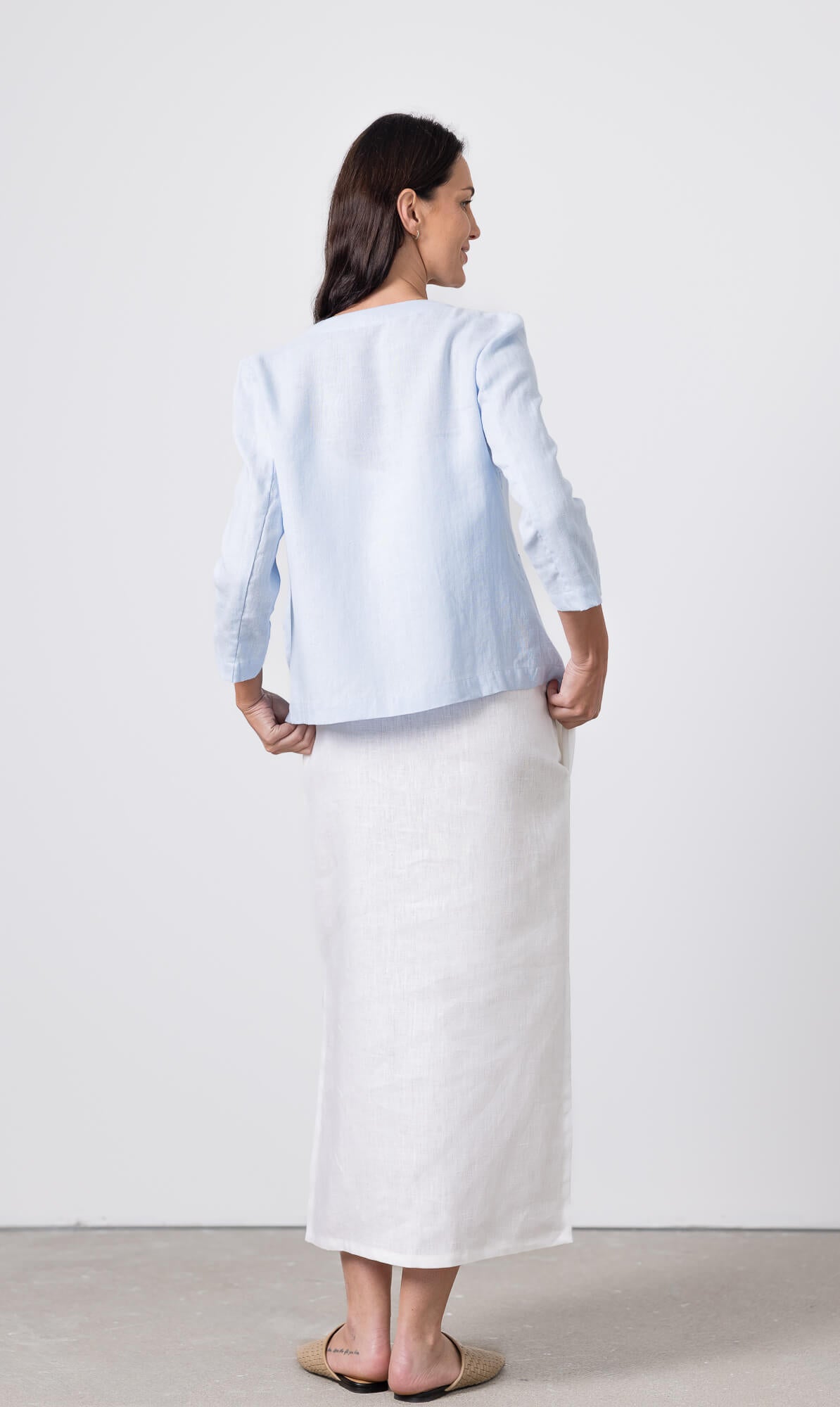 Women Linen Jacket blue