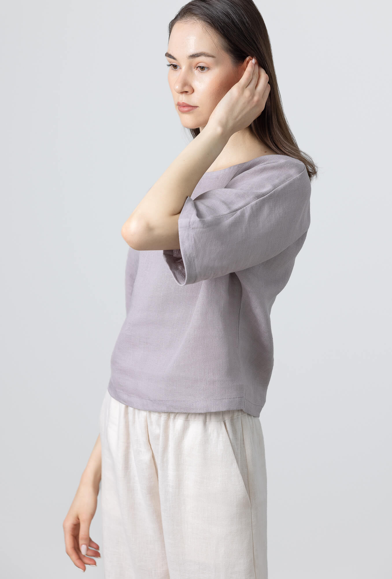 Women's breathable linen summer blouse designed with a relaxed silhouette for everyday comfort