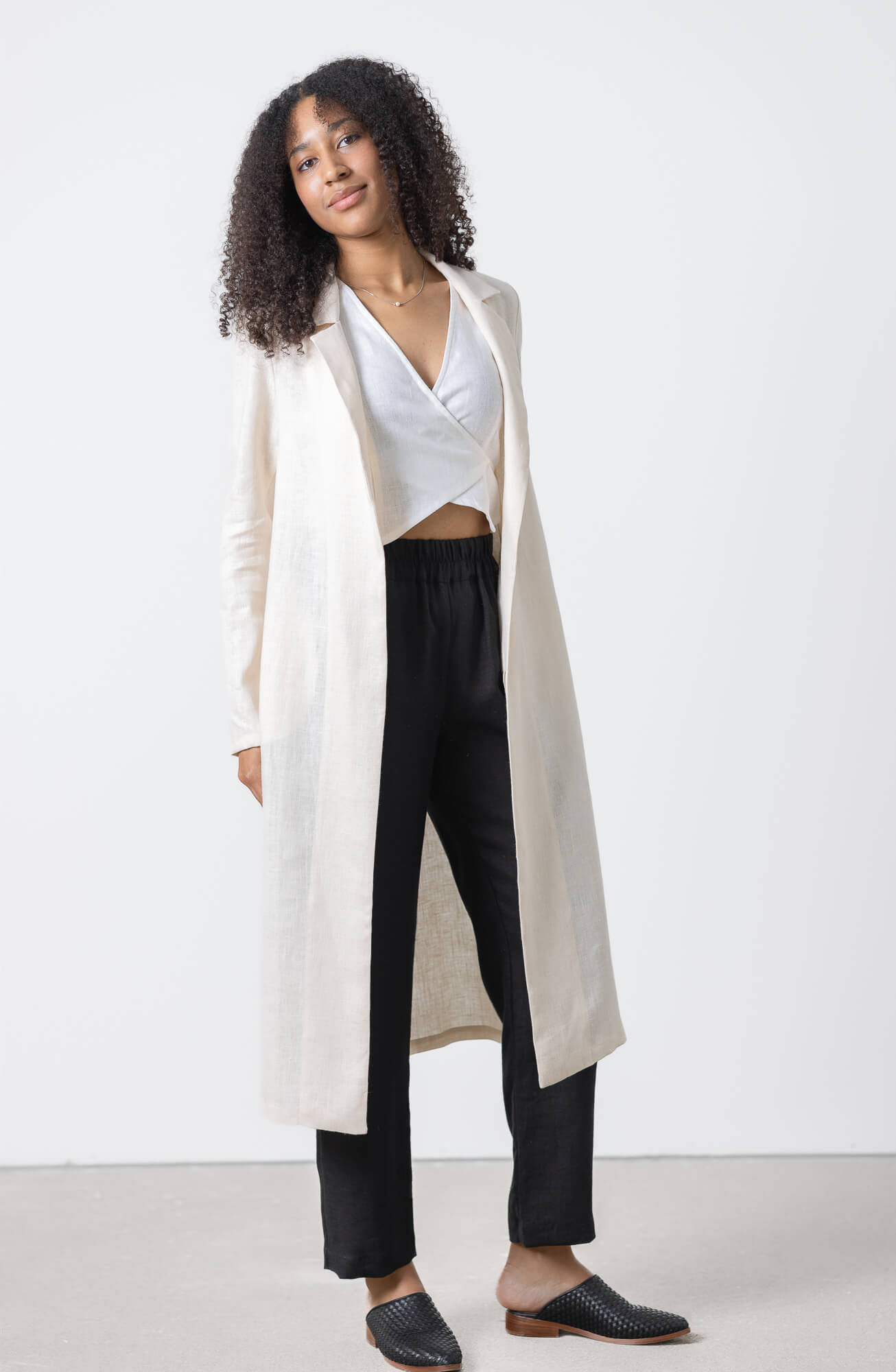 Women’s linen cardigan coat Ancona, open front long linen jacket
