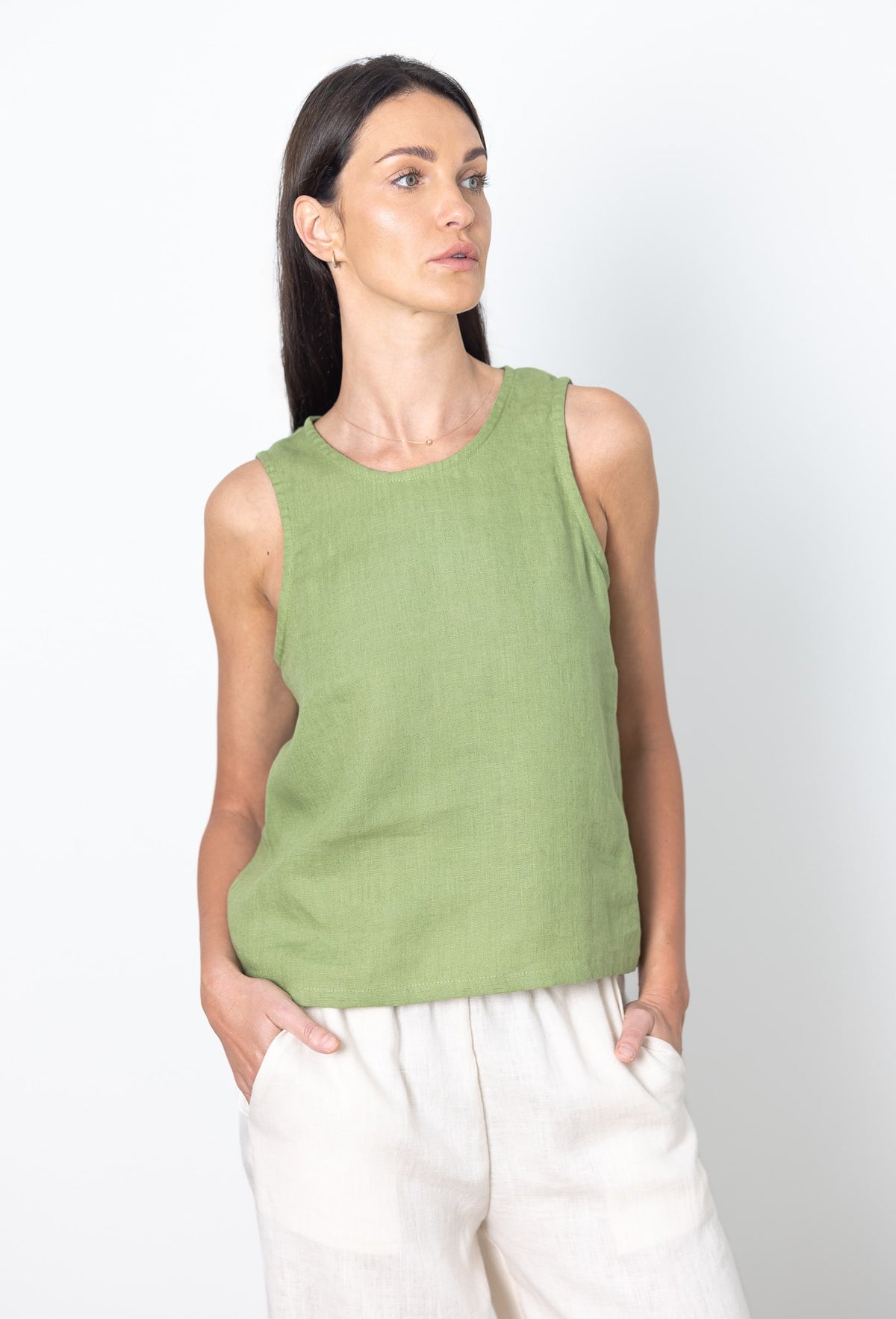 Women linen top green 
