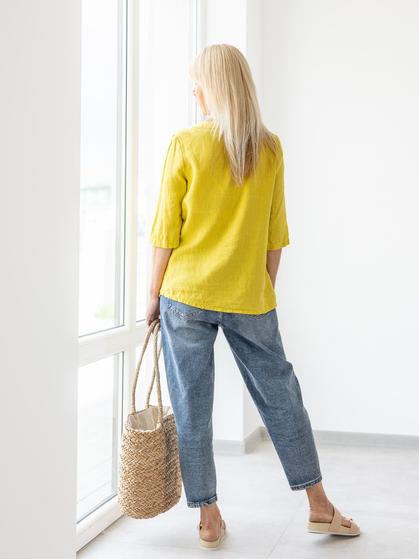 Minimalist linen blouse yellow