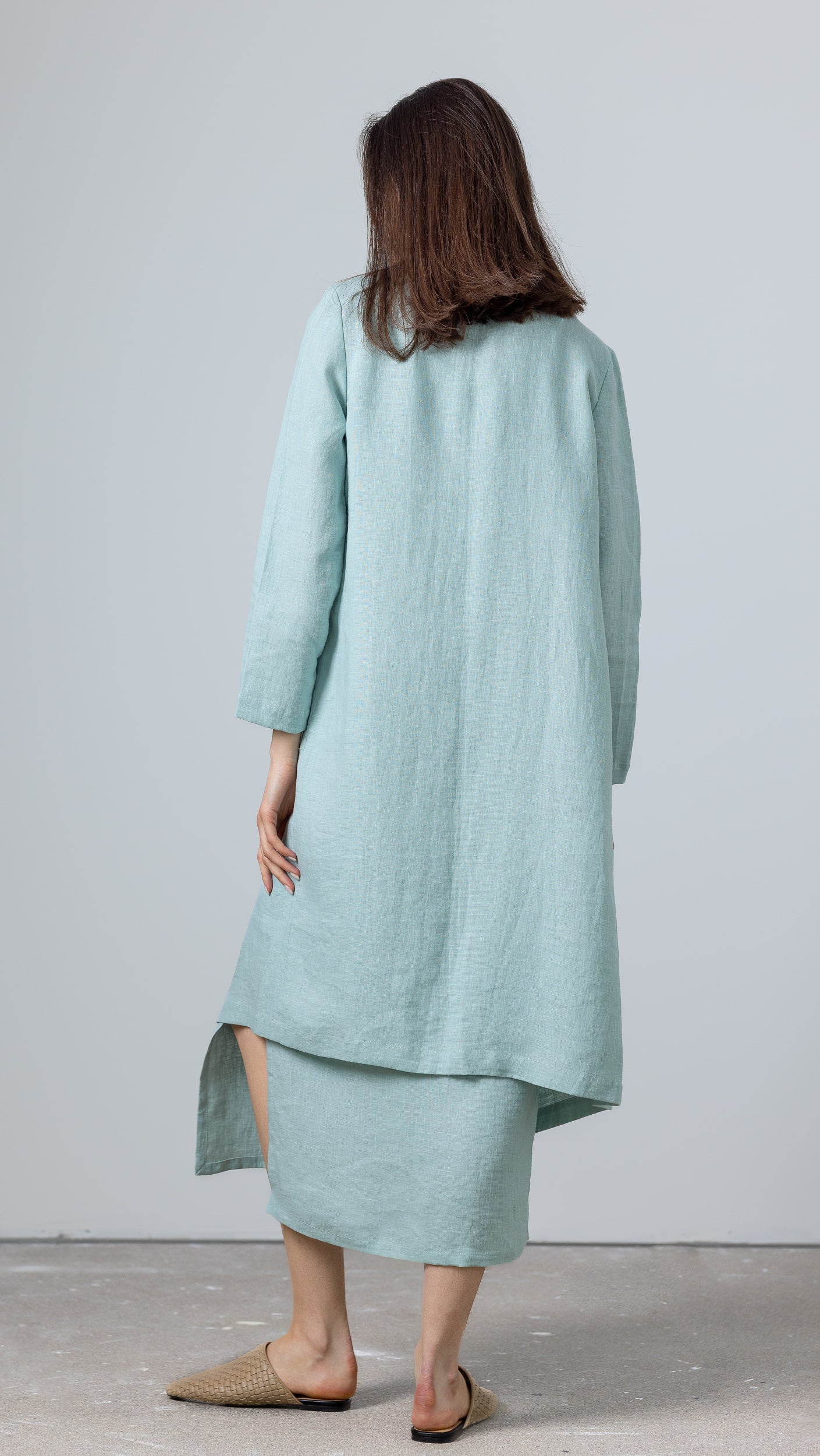Blue long linen cardigan – Emma lightweight and elegant summer jacket