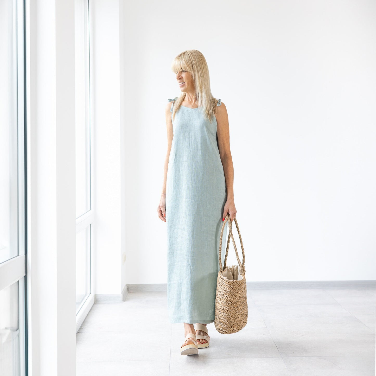 Soft Linen Dress / Handmade Dress / Minimal Linen Tunica / Baltic Linen /  Elegant Summer Dress / Fit and Flare Dress / Sleeveless Dress 