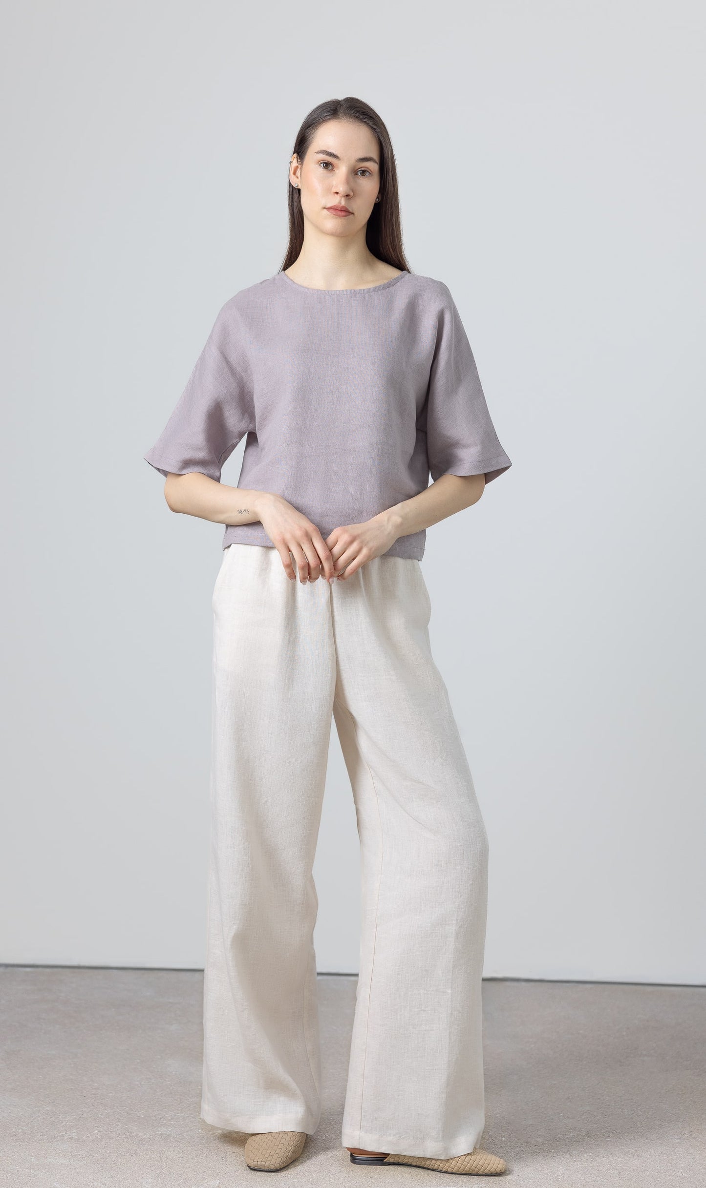 Cropped linen shirt for women – minimalist linen blouse with short sleeves
