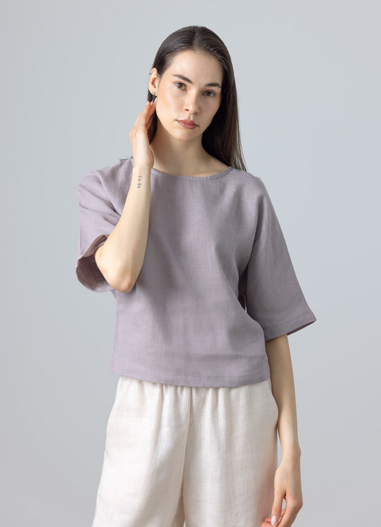 Cropped linen top for women – blouse for minimalist capsule wardrobe