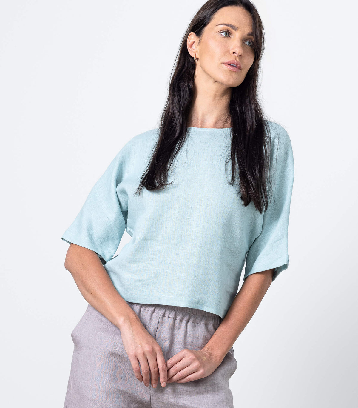 Cropped Linen Blouse Molly by Minimalisticlinen, breathable womens linen top with relaxed minimalist fit