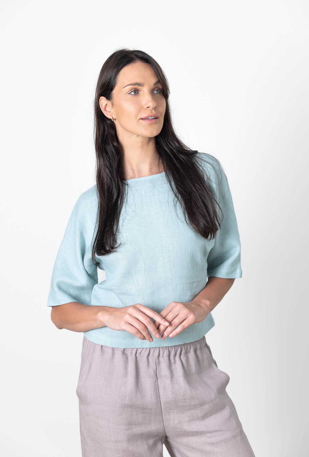 Minimalist Cropped Linen Blouse Molly by Minimalisticlinen, lightweight womens linen blouse for summer outfit