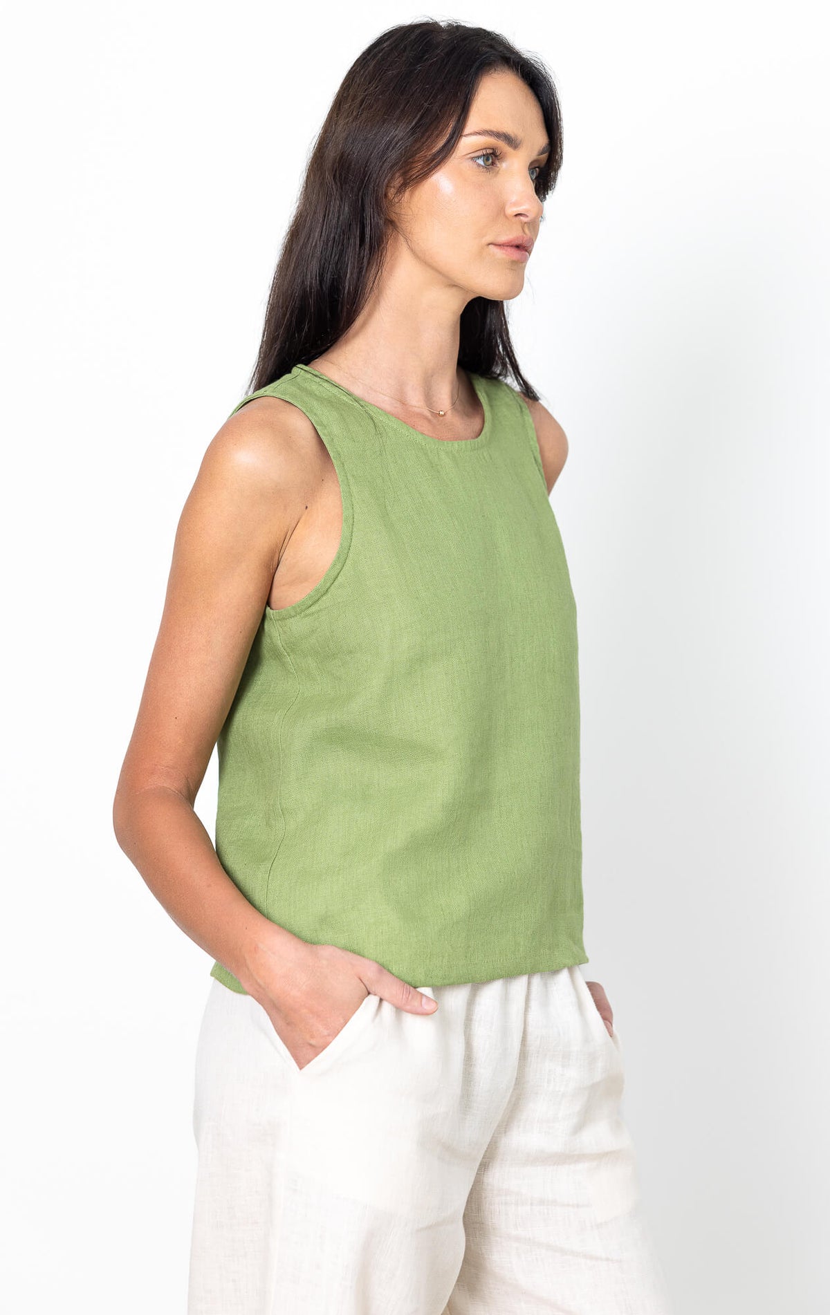 Green linen tank top for women, minimalist linen summer top, breathable natural linen clothing