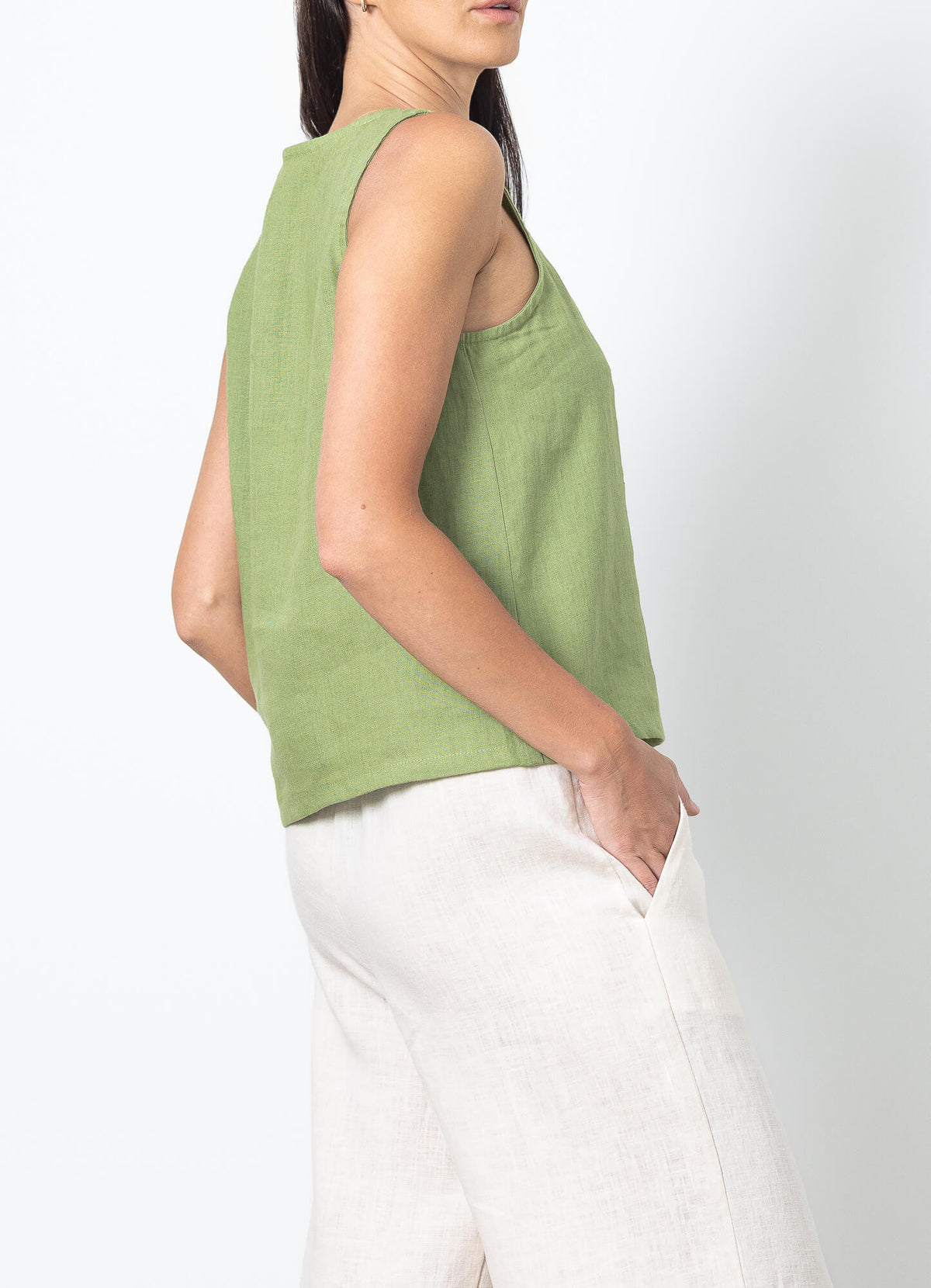 Green linen top for women, minimalist sleeveless linen tank top, breathable summer linen top