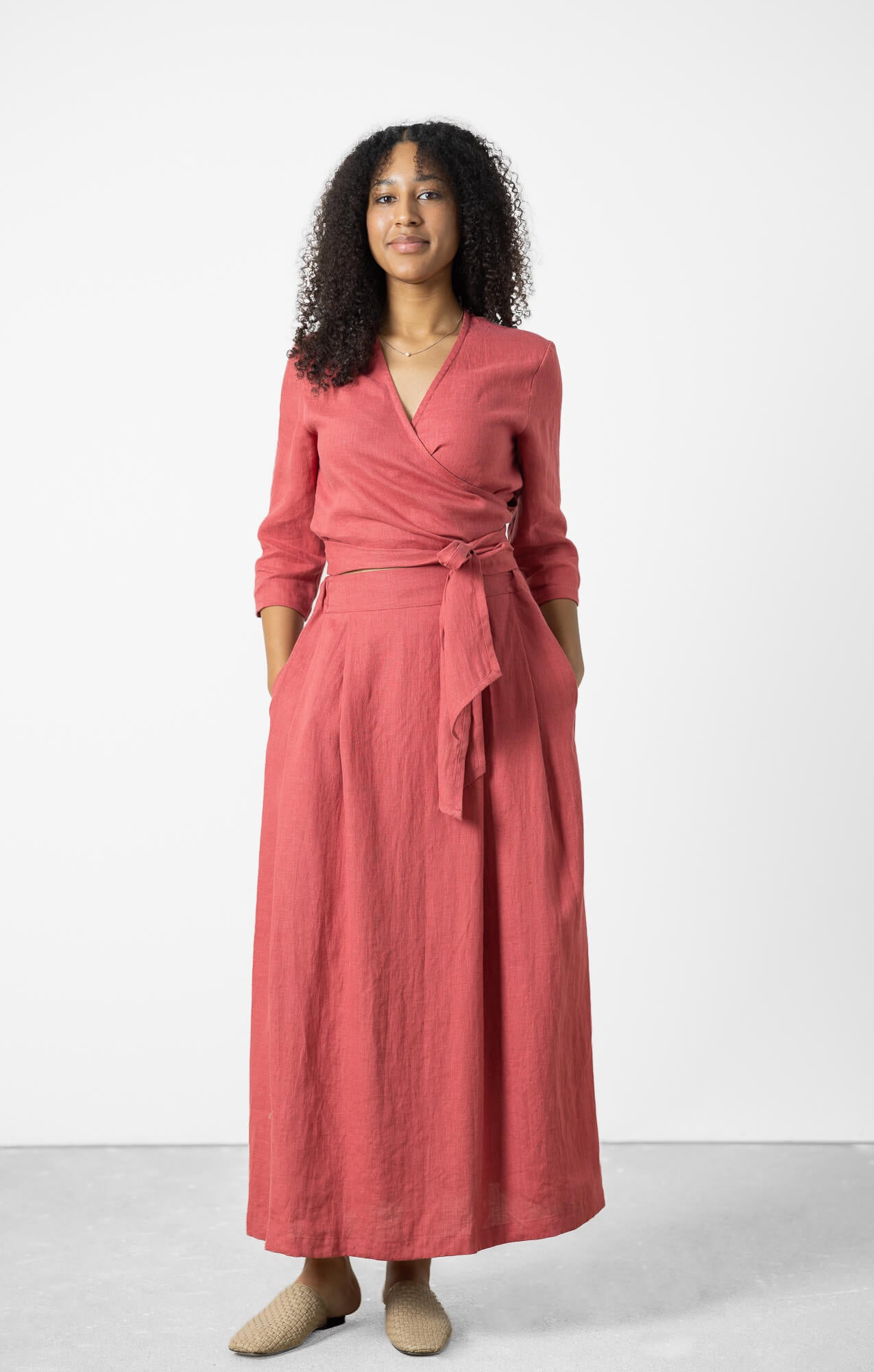 Handmade linen maxi skirt with pockets and timeless minimalist design