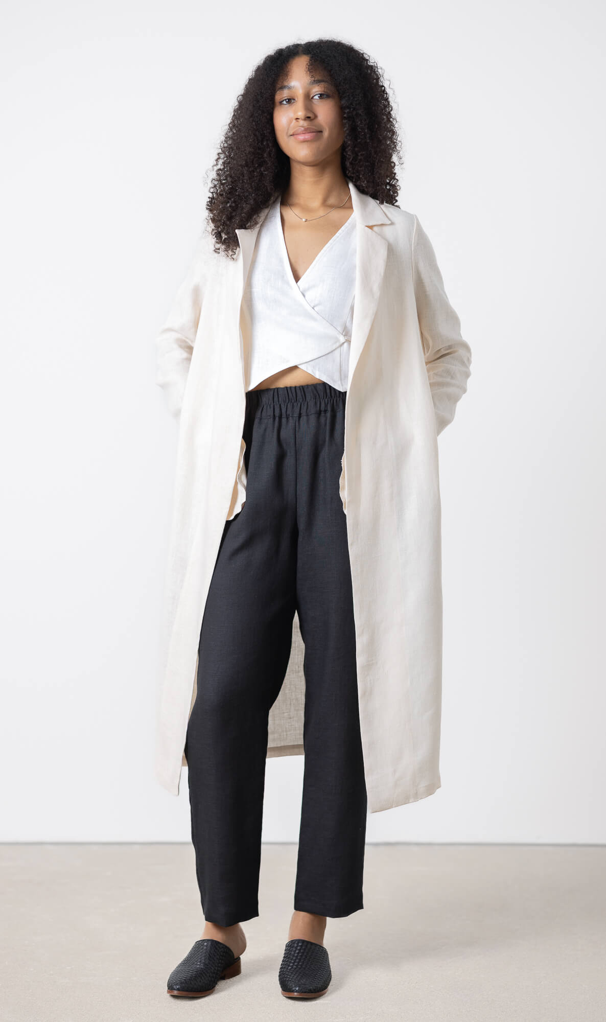 lightweight beige linen cardigan with long sleeves