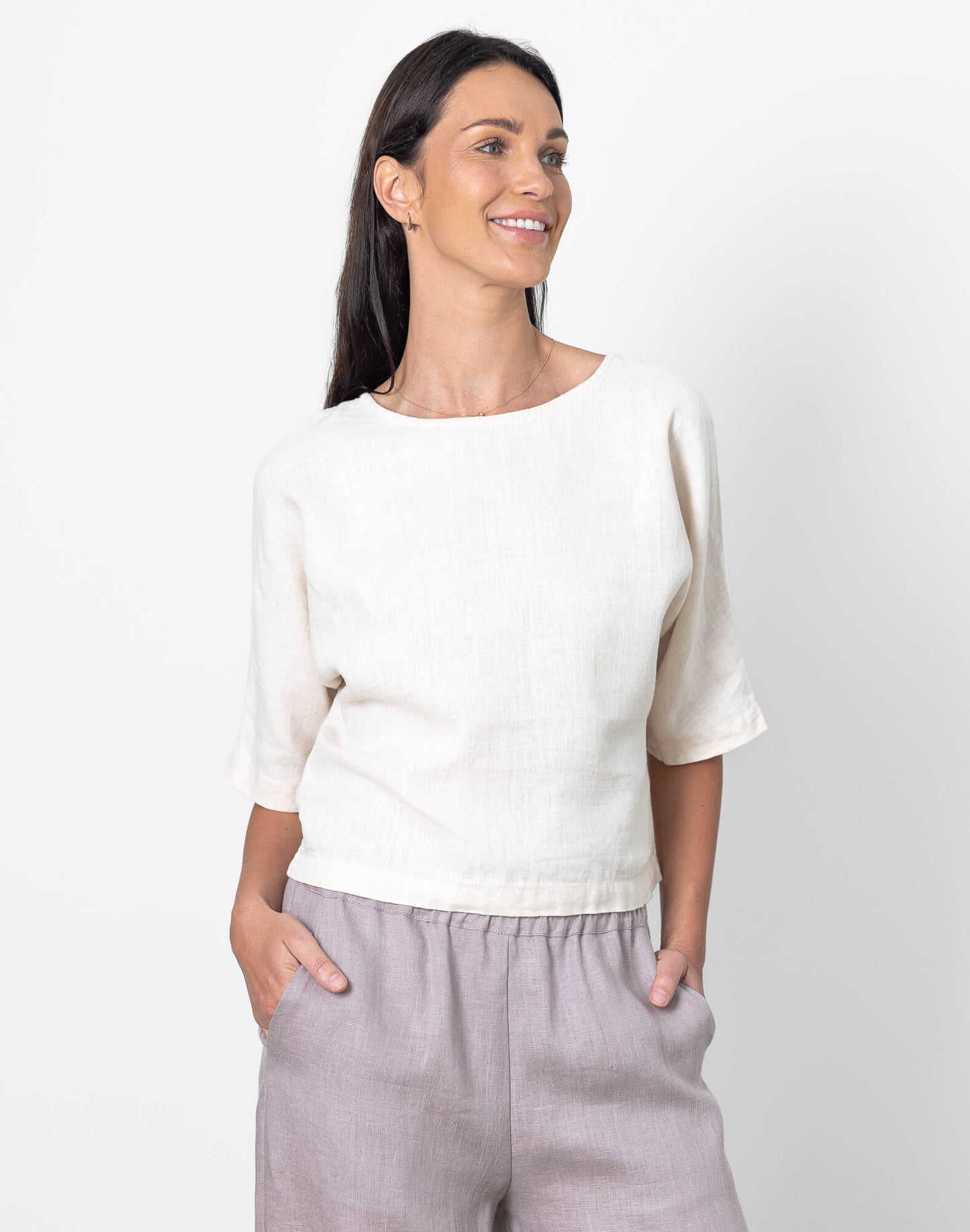 Minimalist Linen Cropped Top Molly by Minimalisticlinen, comfortable cropped linen blouse for women summer outfit