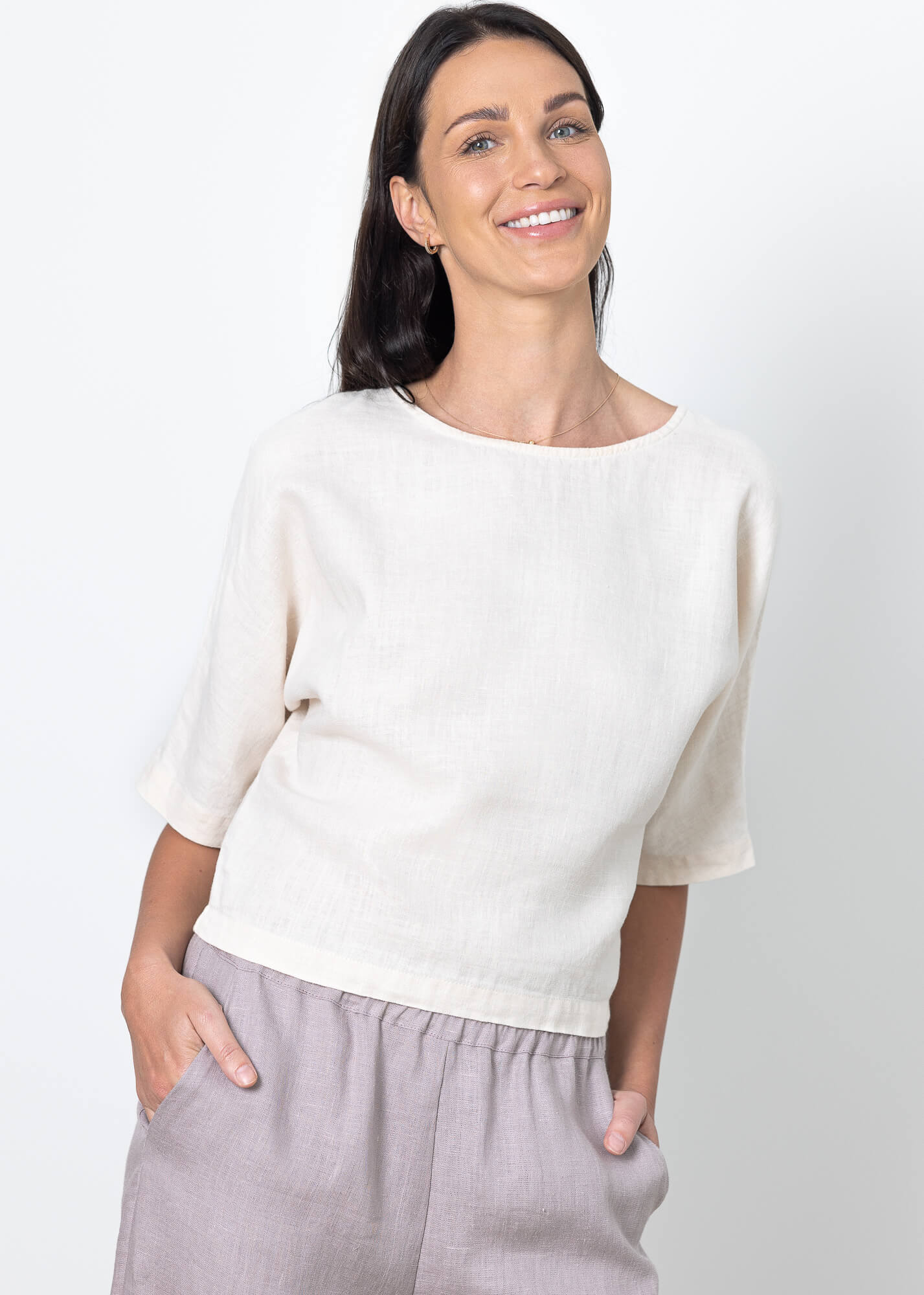 Linen Cropped Top Molly by Minimalisticlinen, relaxed fit cropped linen top for women in natural breathable linen fabric