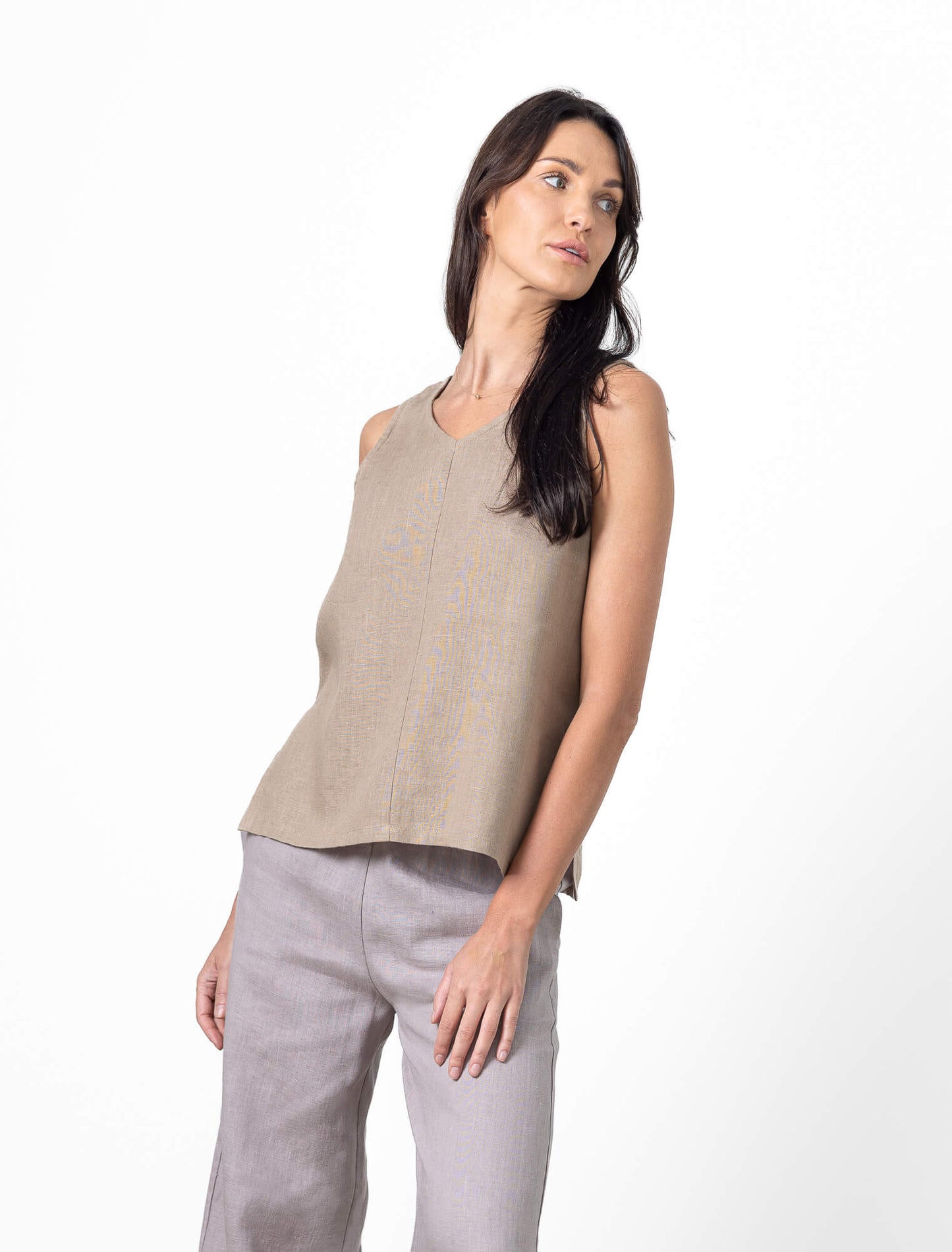 Minimalist linen summer tank top Naomi by Minimalisticlinen, womens sleeveless linen blouse in natural linen
