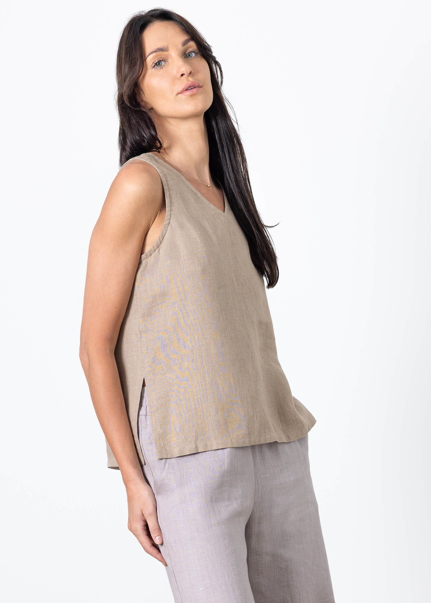 Natural linen tank blouse Naomi by Minimalisticlinen, breathable sleeveless womens linen top