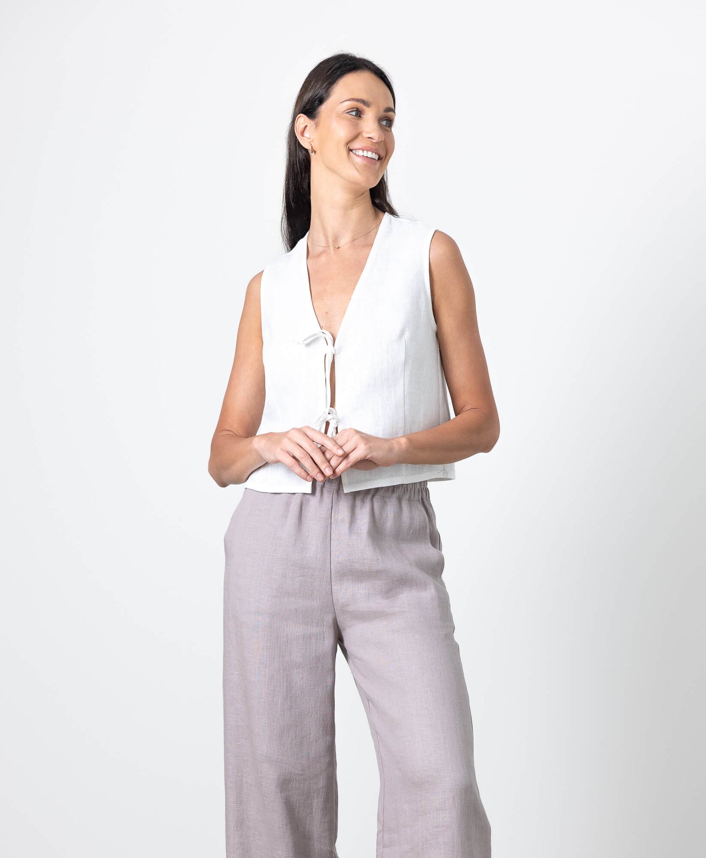 Linen Tie Front Top Colette by Minimalisticlinen, womens linen tie front blouse in breathable natural linen