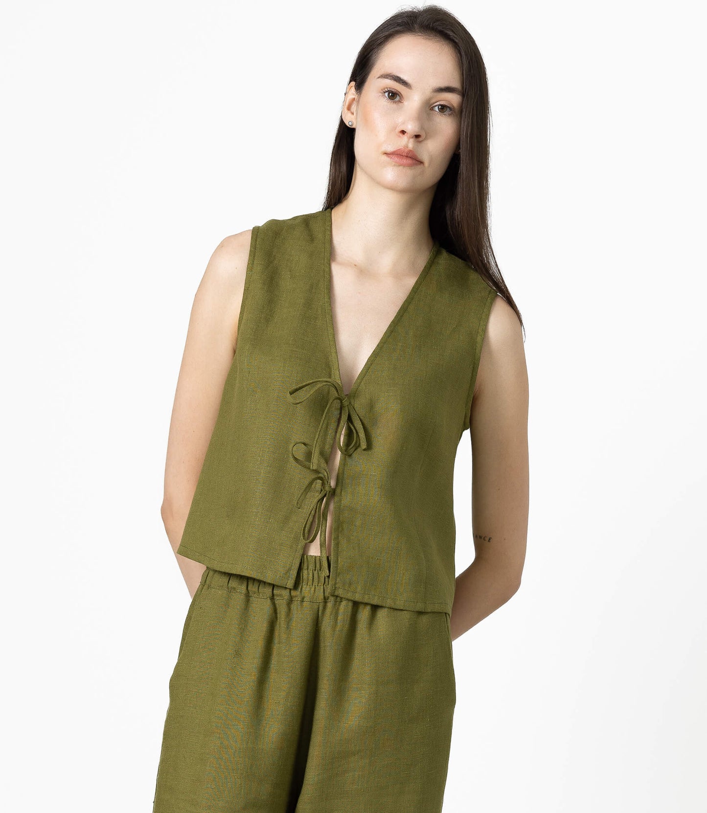 Linen tie front top for women with lightweight breathable fabric