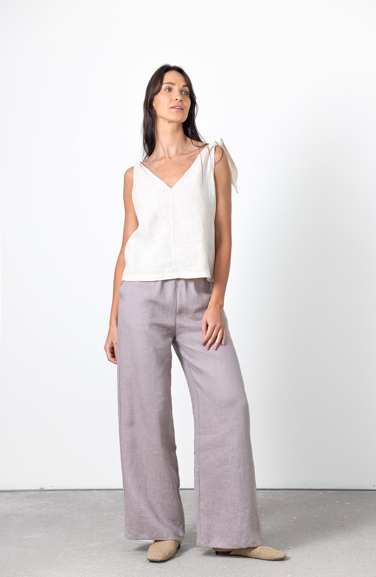 Natural linen tie shoulder blouse Nica by Minimalisticlinen, breathable womens linen summer top