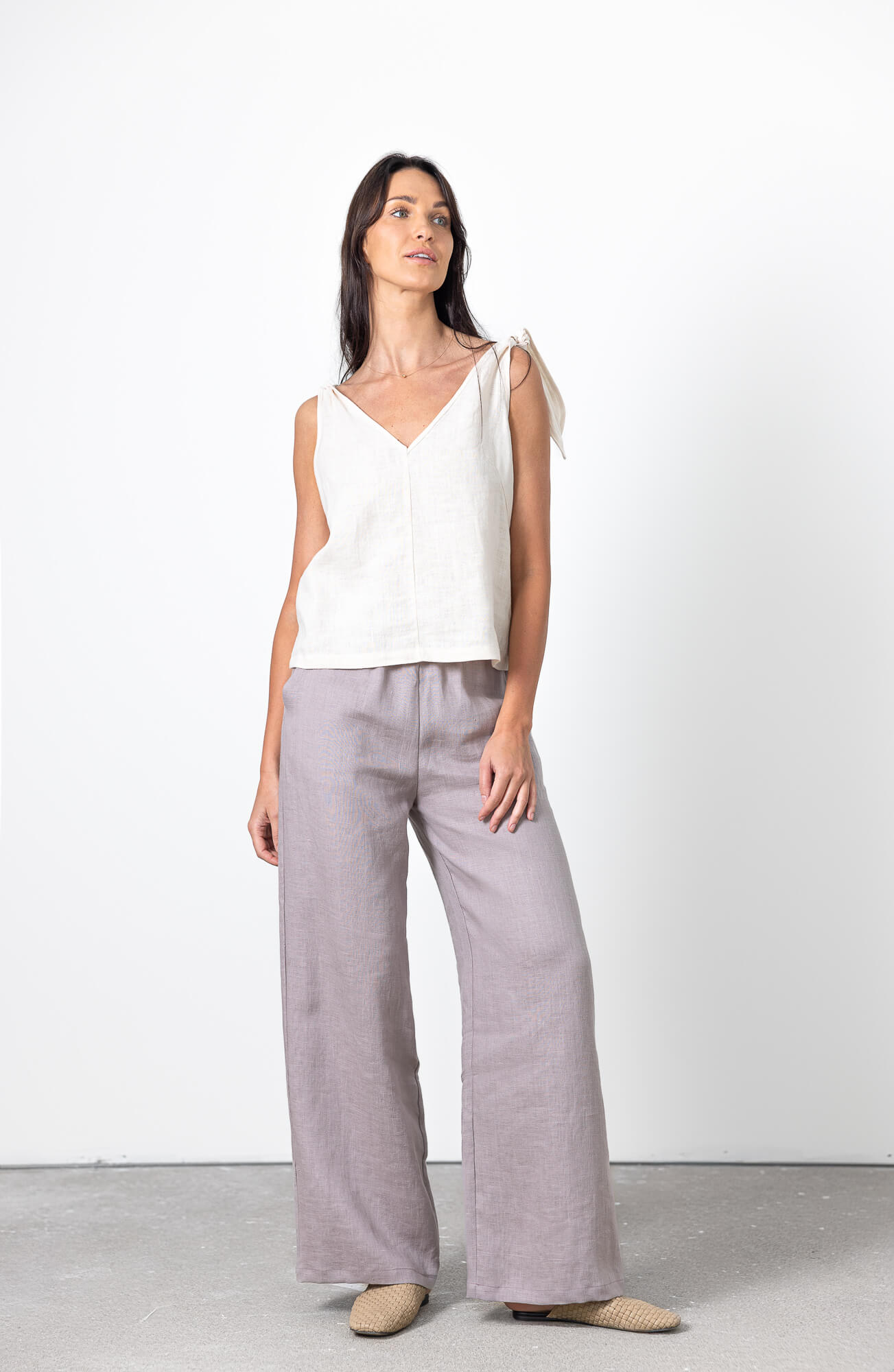 Natural linen tie shoulder blouse Nica by Minimalisticlinen, breathable womens linen summer top