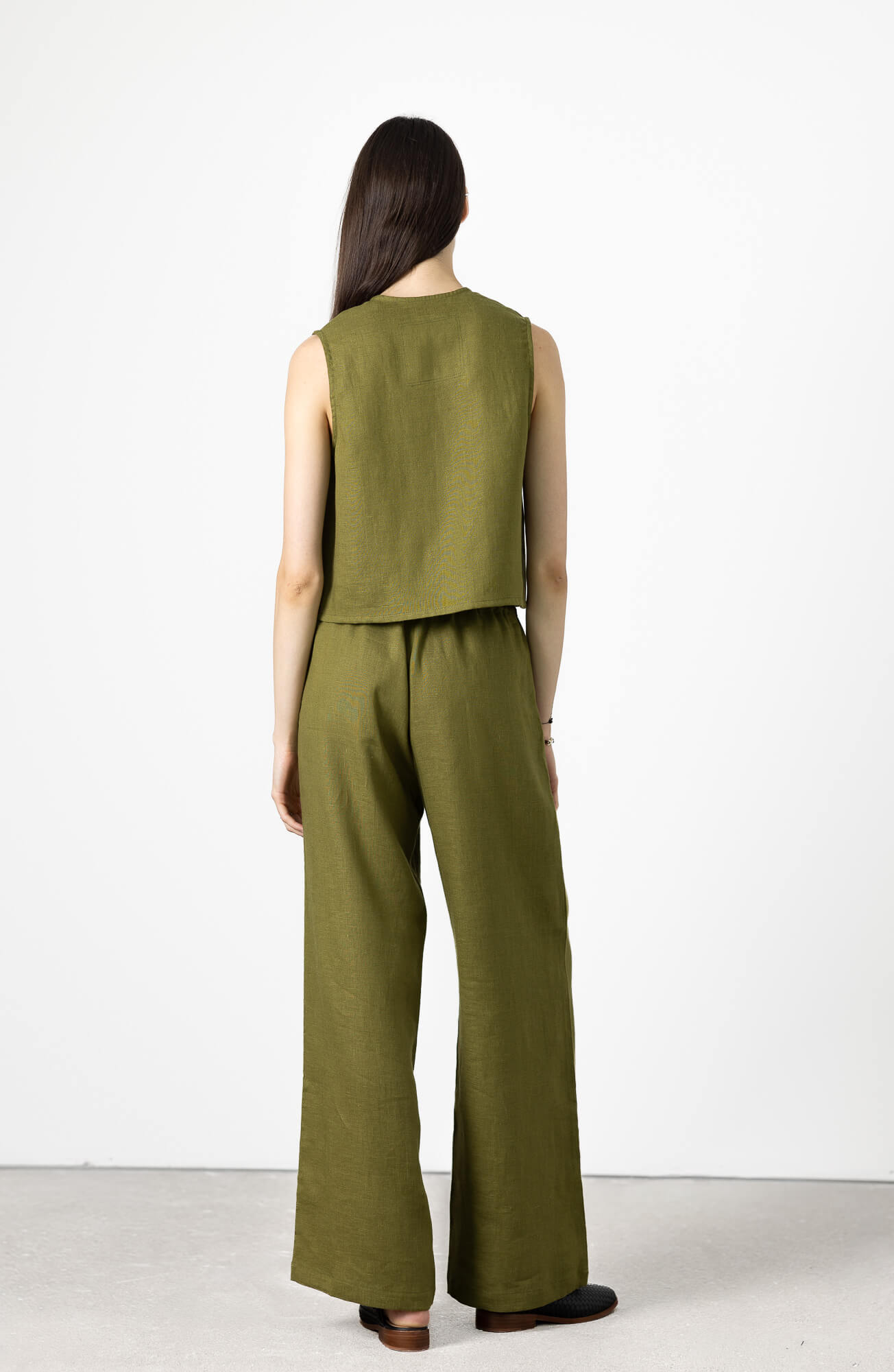 Minimalist linen top with elegant front tie closure