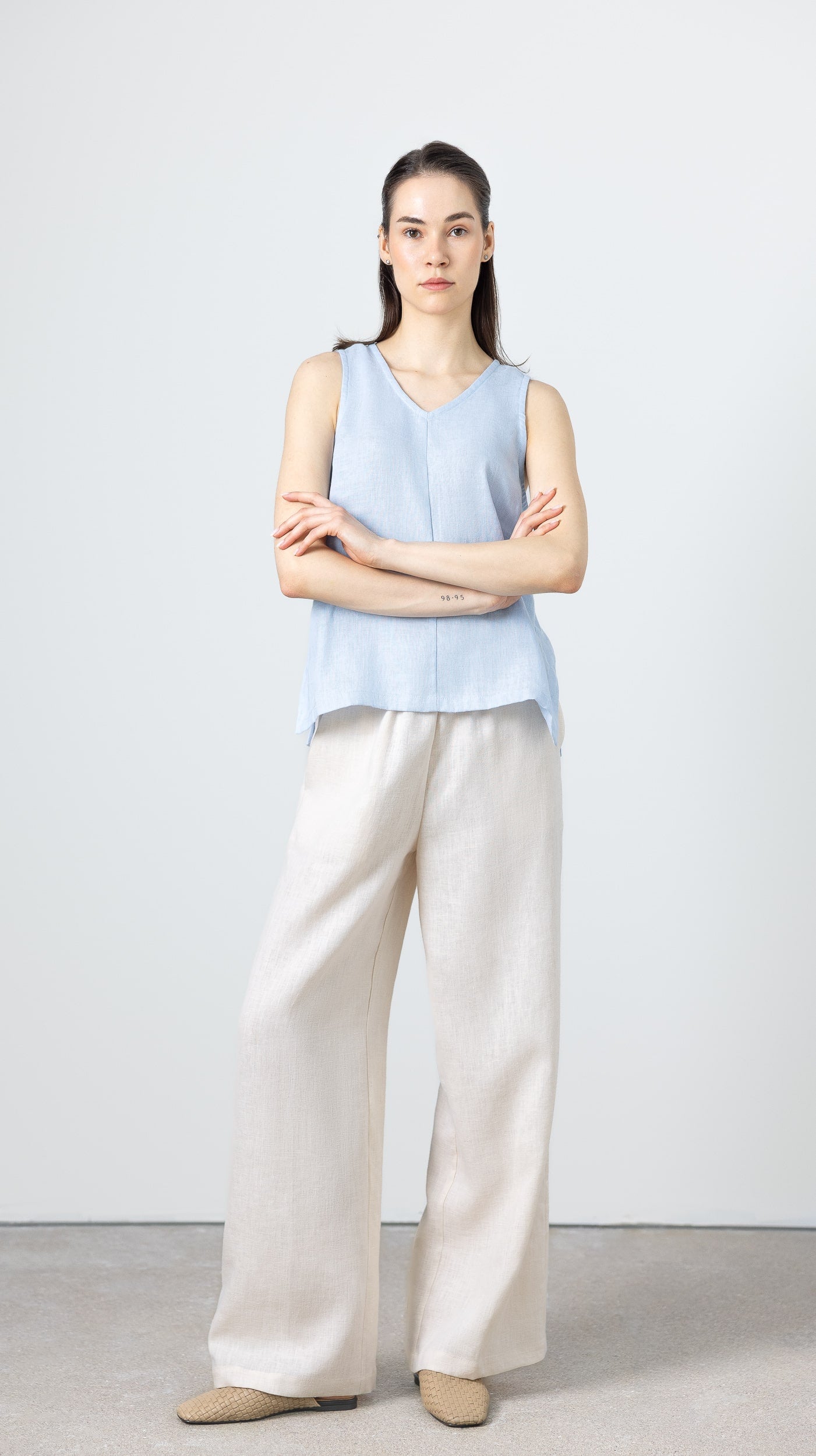 Minimalist light blue linen tank top – women’s casual summer blouse