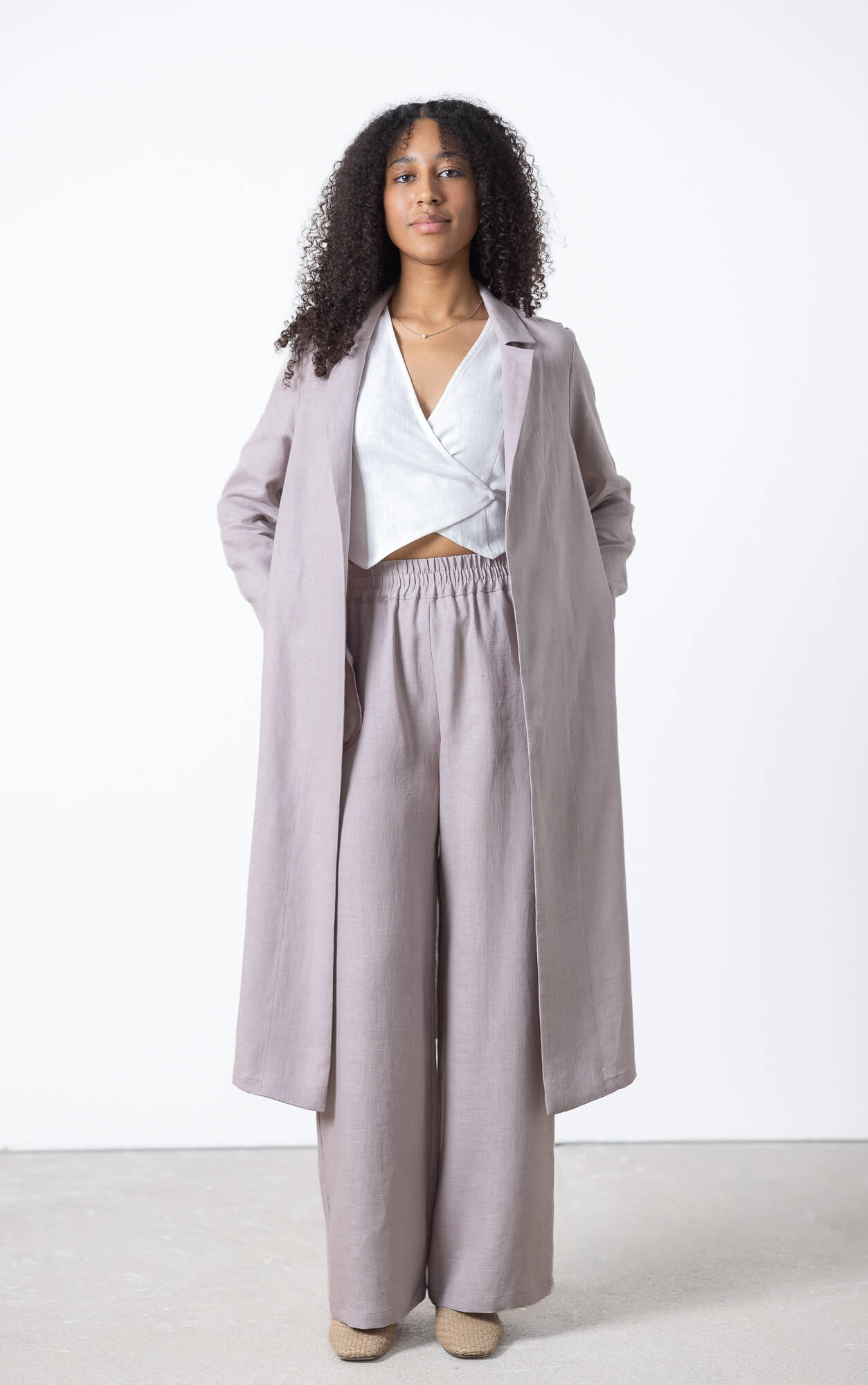 Minimalist long linen cardigan handcrafted from breathable European linen