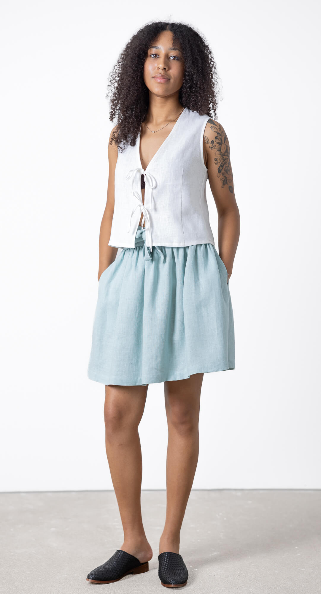 Minimalist linen mini skirt with pockets handmade from European linen