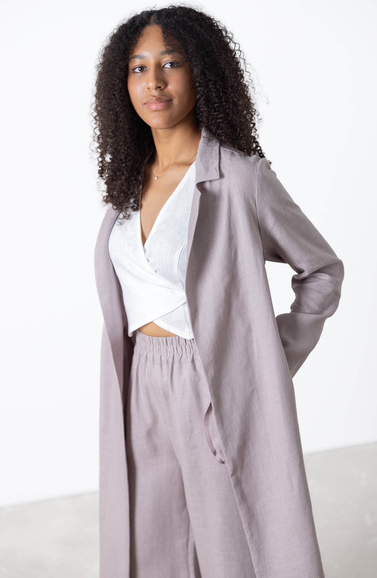 Minimalist linen outerwear designed for versatile everyday styling