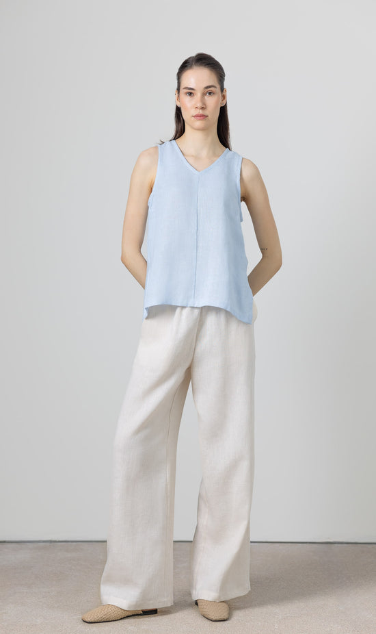 Sleeveless light blue linen tank top womens – breathable everyday wear